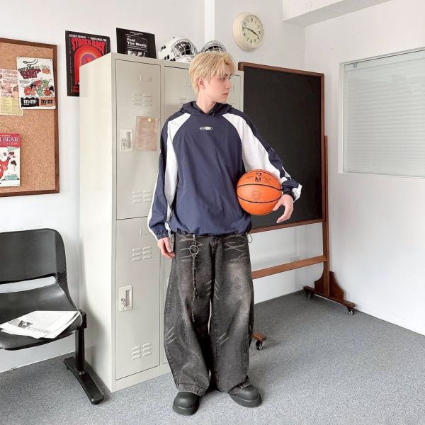 【現貨】LIMITED 拼接連帽束口風衣 