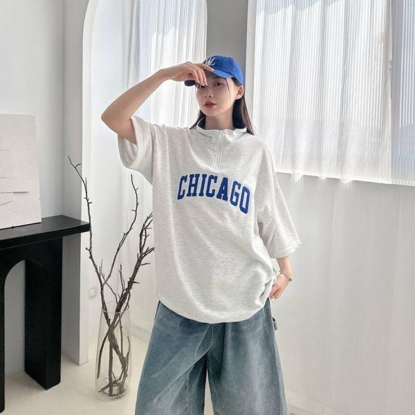 【線貨】CHICAGO立領撞色刺繡POLO衫 