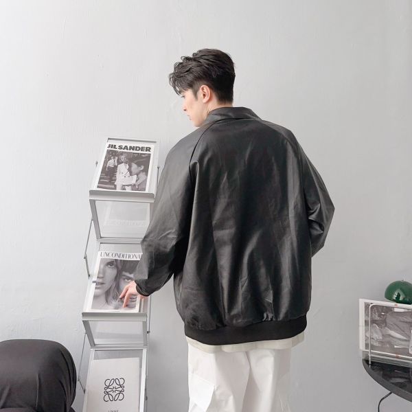 翻領素面皮外套 