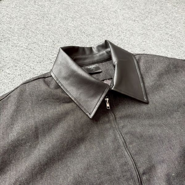 皮革領拼接鋪棉外套 