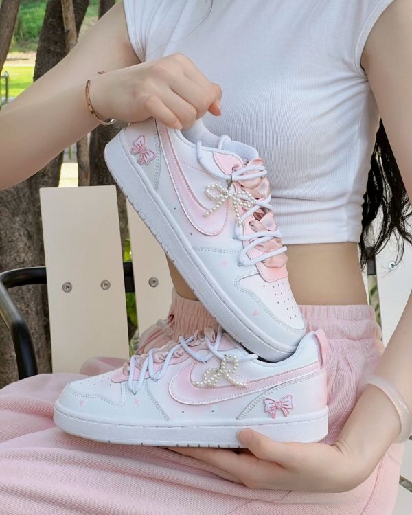 【訂製款】Nike Court Borough Low2 珍珠蝴蝶結 - 女款 