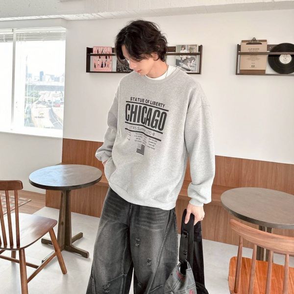 CHICAGO英字刷毛大學Tee 