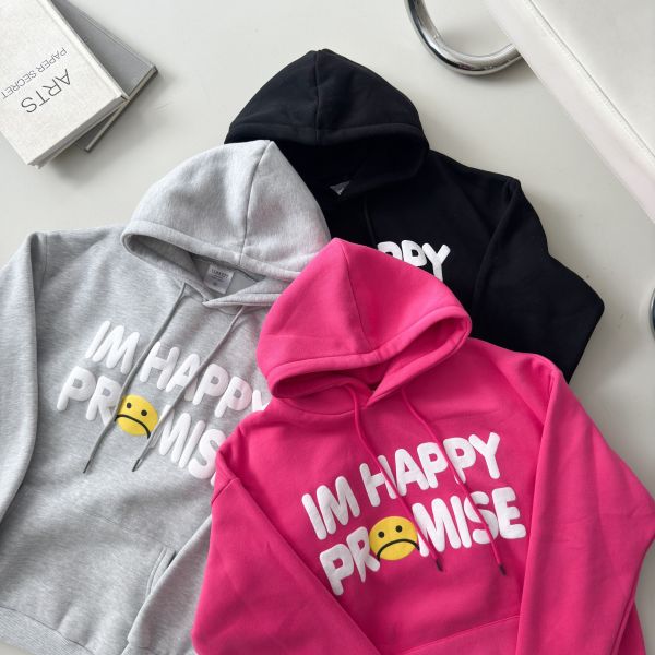 哭臉發泡英字刷毛帽Tee 