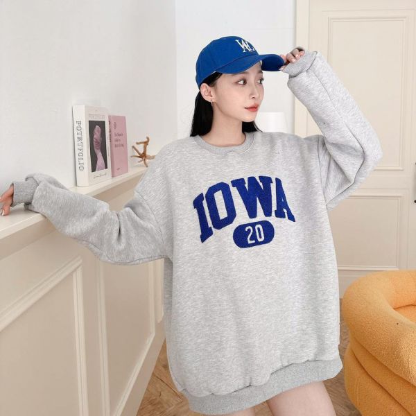 毛巾繡IOWA字母刷毛大學Tee 