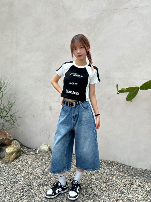 【現貨】刷色牛仔七分褲 