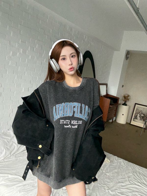 水洗復古字母印花厚磅大學Tee 