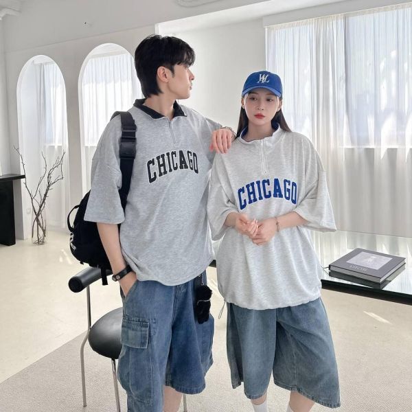 【線貨】CHICAGO立領撞色刺繡POLO衫 
