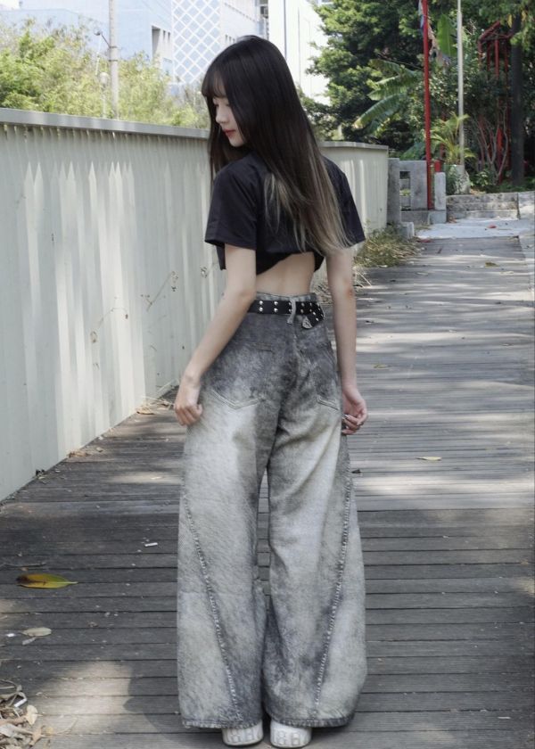 現貨【腿型升級器】美式髒染水洗彎刀褲 