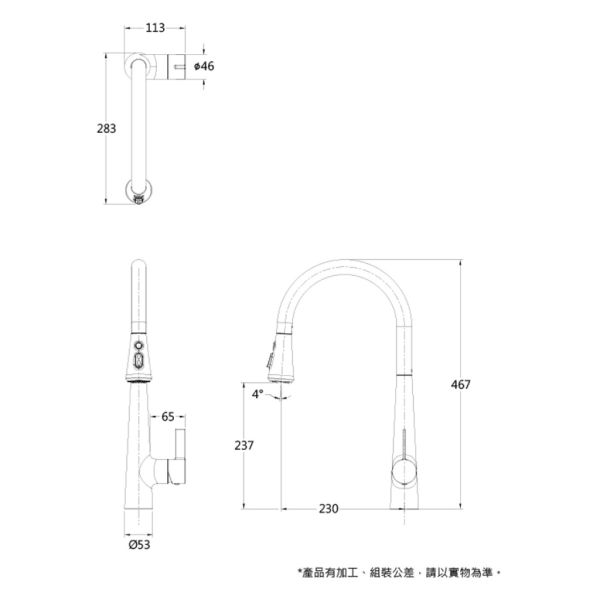 【凱撒】無鉛立式伸縮廚房龍頭-不鏽鋼色 