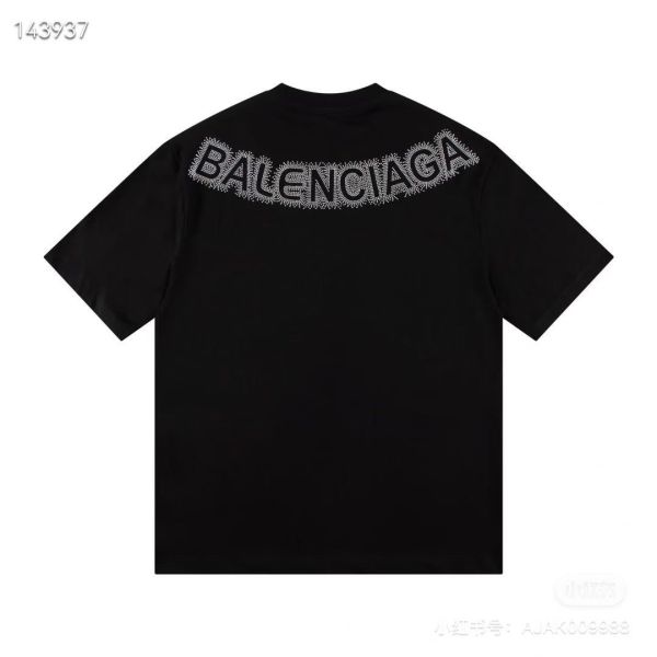 BALENCIAGA/巴黎世家經典領口燙鑽短袖T恤 