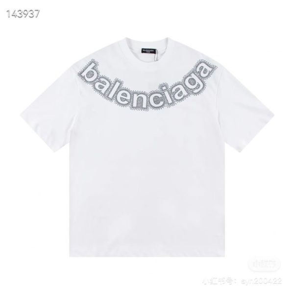 BALENCIAGA/巴黎世家經典領口燙鑽短袖T恤 