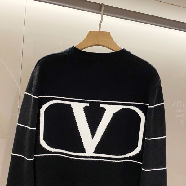 Val*nti*o/華倫 提花標識男士圓領純羊毛毛衣 