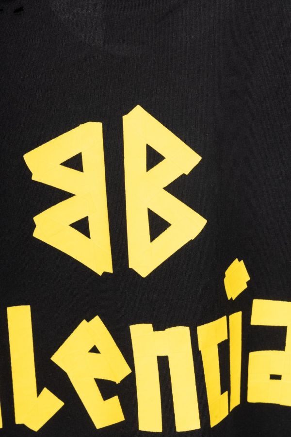 巴黎經典黃膠帶字母拉漿圓領短袖 