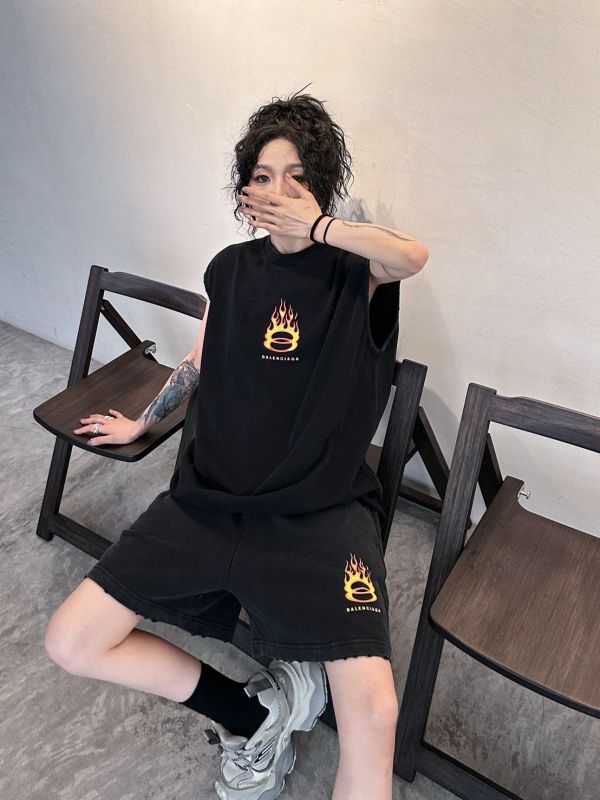 BLCG 巴黎世家火焰雙環新款坎袖背心 