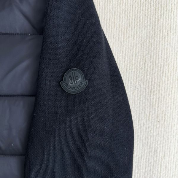 蒙口倒立體字母印花針織拼接連帽羽絨服 