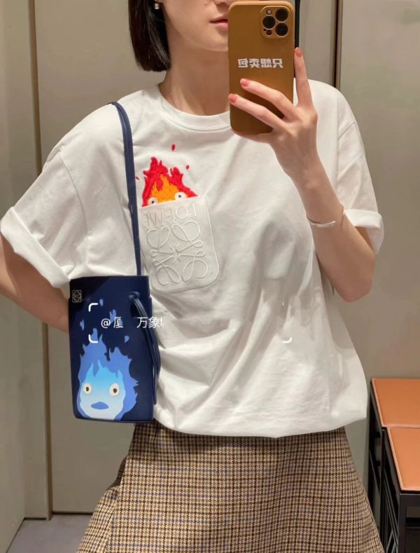 loewe 火焰刺繡純棉情侶短袖t恤 