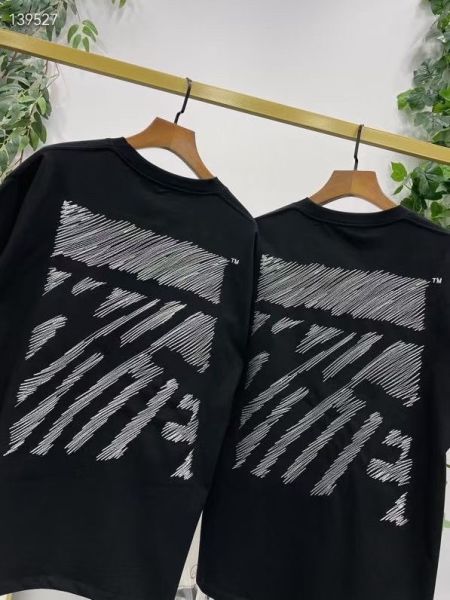 off-white  刺繡不規則班馬線款短袖T恤 