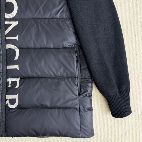 蒙口倒立體字母印花針織拼接連帽羽絨服 