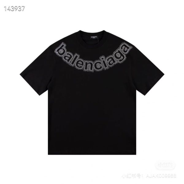 BALENCIAGA/巴黎世家經典領口燙鑽短袖T恤 