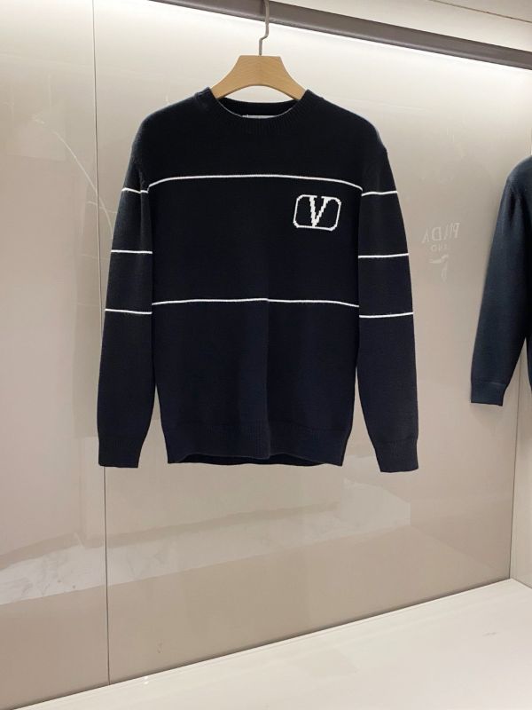 Val*nti*o/華倫 提花標識男士圓領純羊毛毛衣 