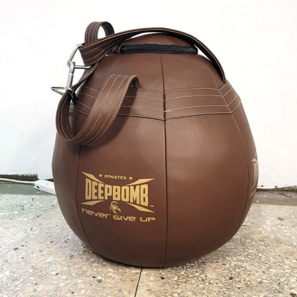DEEPBOMB ROUND PUNCHING BAG-brown/gold DEEPBOMB round punching bag, uppercut training, boxing training tools, professional punching bag, boxing training equipment, durable punching bag, buy punching bag, recommended punching bag, punching 