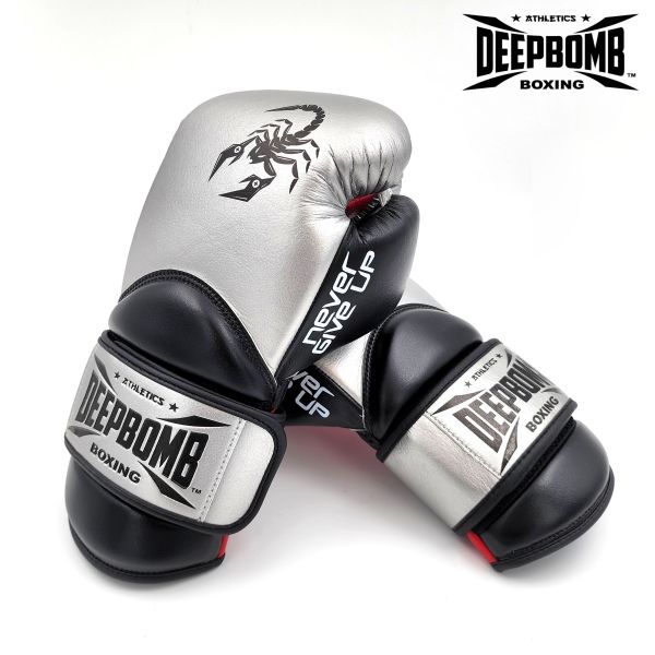 DEEPBOMB Master Boxing Gloves-silver/black/red DEEPBOMB Master, boxing gloves, professional athletes, training, competition, wrist reinforcement, shock-absorbing padding, synthetic leather, safety protection, durability
