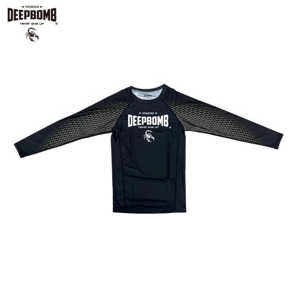 DEEPBOMB Long Sleeve Rush Guard-Black rush guard, BJJ, sport equipment, long sleeve rush guard, short sleeve rush guard
