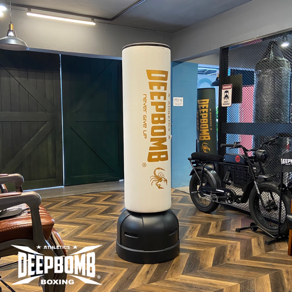 DEEPBOMB Standing Punching Bag-white/gold DEEPBOMB standing punching bag, no drilling punching bag, home punching bag, gym punching bag, hotel gym equipment, luxury home gym, office fitness equipment, durable punching bag, standing punching b