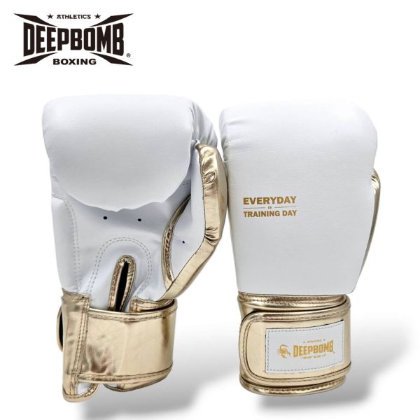 DEEPBOMB Hipster boxing gloves-white/gold DEEPBOMB Hipster Boxing Gloves, high-value boxing gloves, Muay Thai inspired gloves, handcrafted boxing gloves, odor-resistant boxing gloves, women’s boxing gloves, synthetic leather gloves, stylish b