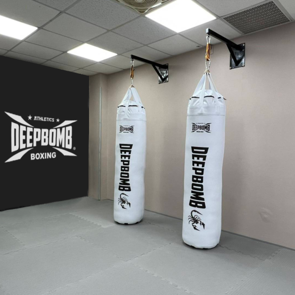 DEEPBOMB Punching Bag-white/black DEEPBOMB punching bag, premium punching bag, microfiber leather punching bag, realistic punching experience, high-density cotton filling, even weight distribution, durable punching bag, antibacterial 