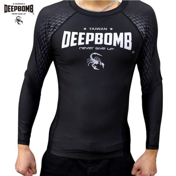 DEEPBOMB Long Sleeve Rush Guard-Black rush guard, BJJ, sport equipment, long sleeve rush guard, short sleeve rush guard