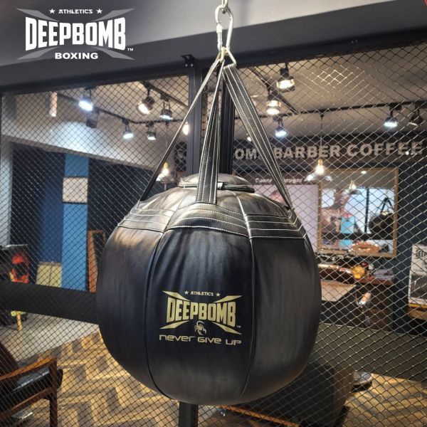 DEEPBOMB ROUND PUNCHING BAG-black/gold DEEPBOMB round punching bag, uppercut training, boxing training tools, professional punching bag, boxing training equipment, durable punching bag, buy punching bag, recommended punching bag, punching 