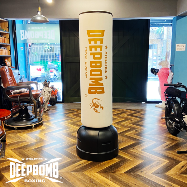 DEEPBOMB Standing Punching Bag-white/gold DEEPBOMB standing punching bag, no drilling punching bag, home punching bag, gym punching bag, hotel gym equipment, luxury home gym, office fitness equipment, durable punching bag, standing punching b