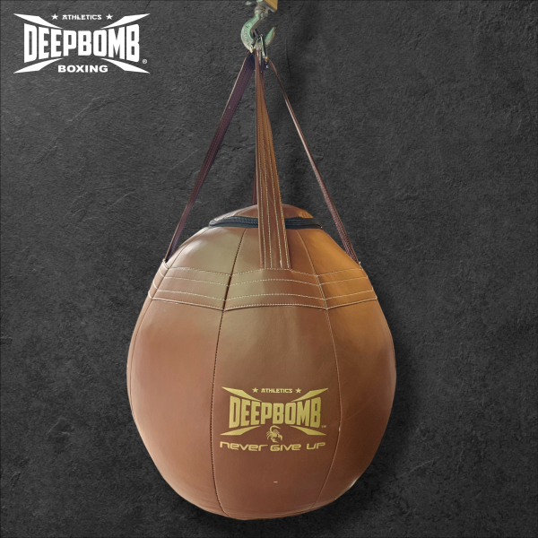 DEEPBOMB ROUND PUNCHING BAG-brown/gold DEEPBOMB round punching bag, uppercut training, boxing training tools, professional punching bag, boxing training equipment, durable punching bag, buy punching bag, recommended punching bag, punching 