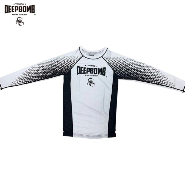 DEEPBOMB長袖防磨衣-白 防磨衣,柔術防磨衣,RUSH GUARDS, 專業防護