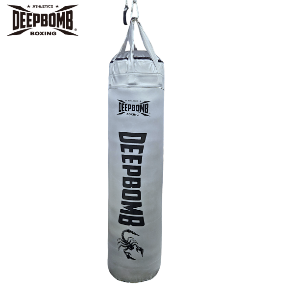 DEEPBOMB Punching Bag-white/black DEEPBOMB punching bag, premium punching bag, microfiber leather punching bag, realistic punching experience, high-density cotton filling, even weight distribution, durable punching bag, antibacterial 