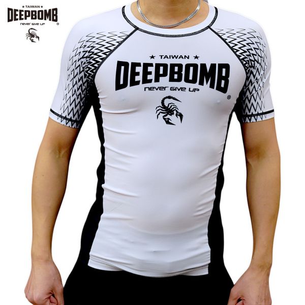 DEEPBOMB Short Sleeve Rush Guard-White rush guard, BJJ, sport equipment, long sleeve rush guard, short sleeve rush guard