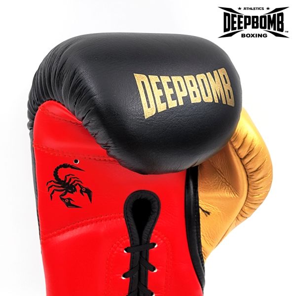 DEEPBOMB Master Boxing Gloves-black/gold/red DEEPBOMB Master, boxing gloves, professional athletes, training, competition, wrist reinforcement, shock-absorbing padding, synthetic leather, safety protection, durability