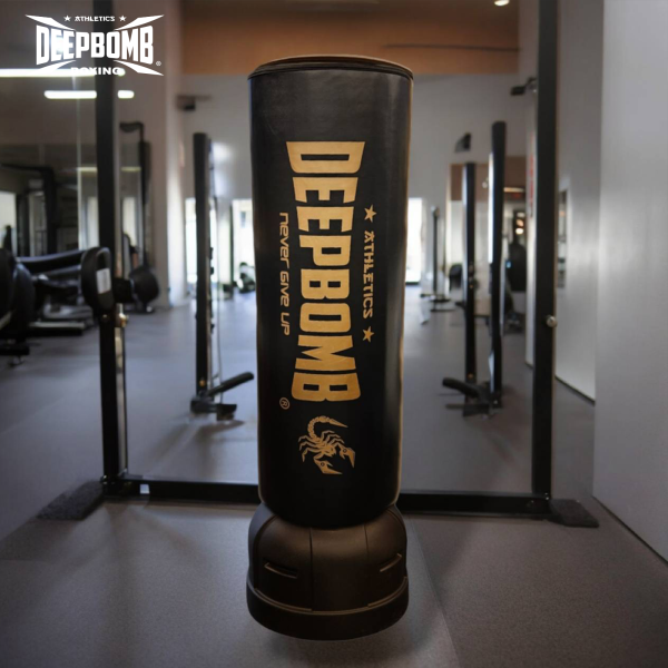 DEEPBOMB Standing Punching Bag-black/gold DEEPBOMB standing punching bag, no drilling punching bag, home punching bag, gym punching bag, hotel gym equipment, luxury home gym, office fitness equipment, durable punching bag, standing punching b