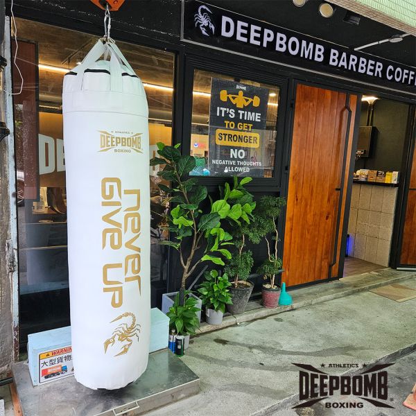 DEEPBOMB Punching Bag-white/gold DEEPBOMB punching bag, premium punching bag, microfiber leather punching bag, realistic punching experience, high-density cotton filling, even weight distribution, durable punching bag, antibacterial 