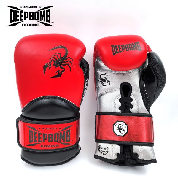 DEEPBOMB Master Boxing Gloves-red/silver/black DEEPBOMB Master, boxing gloves, professional athletes, training, competition, wrist reinforcement, shock-absorbing padding, synthetic leather, safety protection, durability