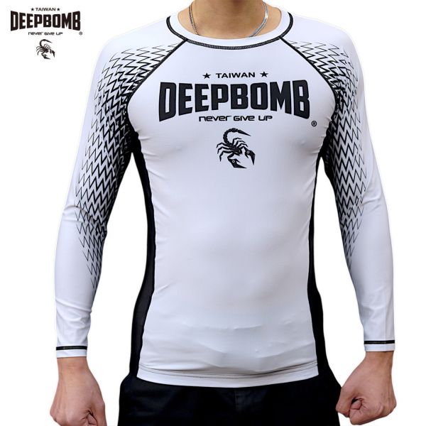 DEEPBOMB長袖防磨衣-白 防磨衣,柔術防磨衣,RUSH GUARDS, 專業防護