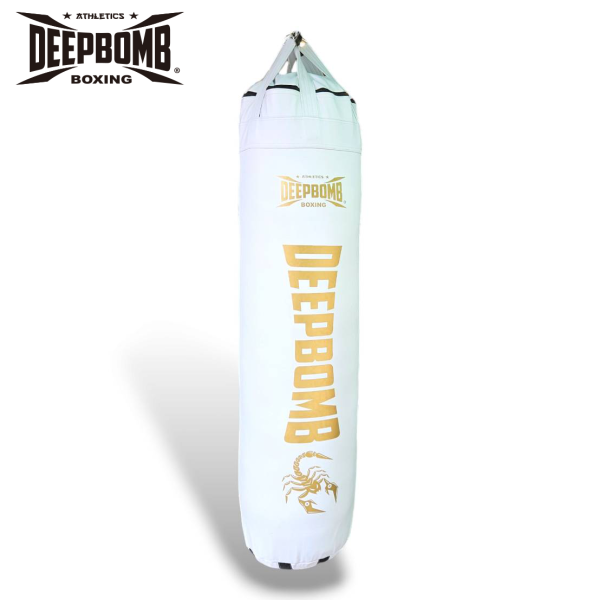 DEEPBOMB Punching Bag-white/gold DEEPBOMB punching bag, premium punching bag, microfiber leather punching bag, realistic punching experience, high-density cotton filling, even weight distribution, durable punching bag, antibacterial 
