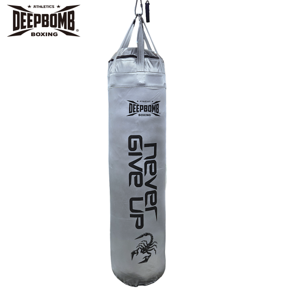 DEEPBOMB Punching Bag-white/black DEEPBOMB punching bag, premium punching bag, microfiber leather punching bag, realistic punching experience, high-density cotton filling, even weight distribution, durable punching bag, antibacterial 