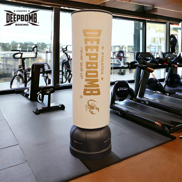 DEEPBOMB Standing Punching Bag-white/gold DEEPBOMB standing punching bag, no drilling punching bag, home punching bag, gym punching bag, hotel gym equipment, luxury home gym, office fitness equipment, durable punching bag, standing punching b