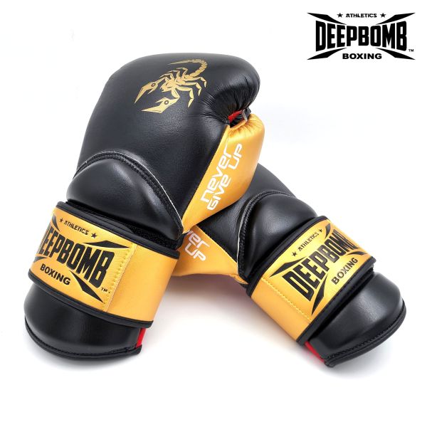 DEEPBOMB Master Boxing Gloves-black/gold/red DEEPBOMB Master, boxing gloves, professional athletes, training, competition, wrist reinforcement, shock-absorbing padding, synthetic leather, safety protection, durability