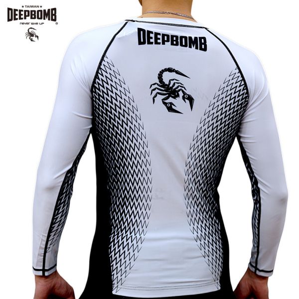 DEEPBOMB長袖防磨衣-白 防磨衣,柔術防磨衣,RUSH GUARDS, 專業防護