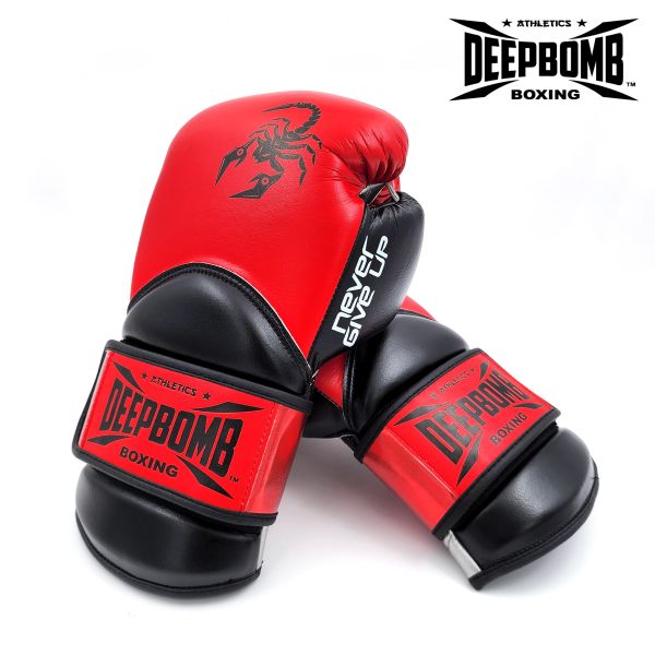 DEEPBOMB Master Boxing Gloves-red/silver/black DEEPBOMB Master, boxing gloves, professional athletes, training, competition, wrist reinforcement, shock-absorbing padding, synthetic leather, safety protection, durability