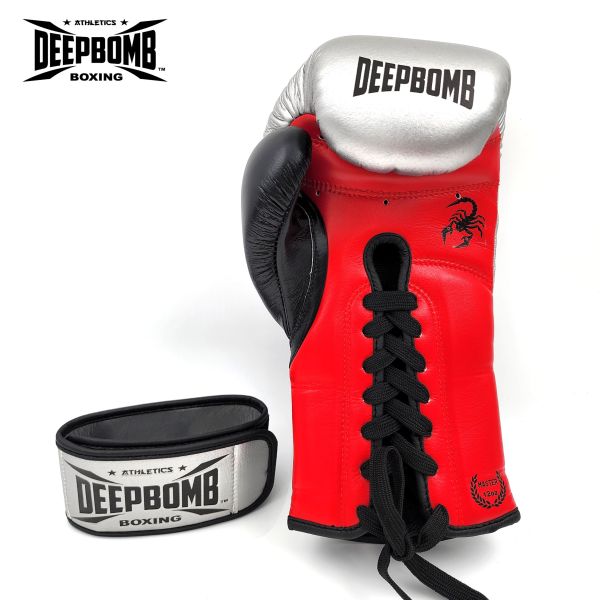 DEEPBOMB Master Boxing Gloves-silver/black/red DEEPBOMB Master, boxing gloves, professional athletes, training, competition, wrist reinforcement, shock-absorbing padding, synthetic leather, safety protection, durability