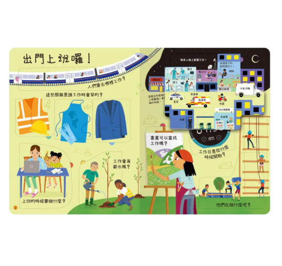 【關於工作你想知道什麼？】翻翻書 【想問什麼翻翻書】,回收,藝術,長大,音樂,天氣,感覺,病菌,難民,今天,工作,翻翻書,英國Usborne出版社,進口書,繁體中文版,禾流文創,幼稚園,幼教老師,幼兒園,教材,教具,硬頁書,精裝書,繪本,自然科學,素養,多元教育,兒童發展,親子共讀,